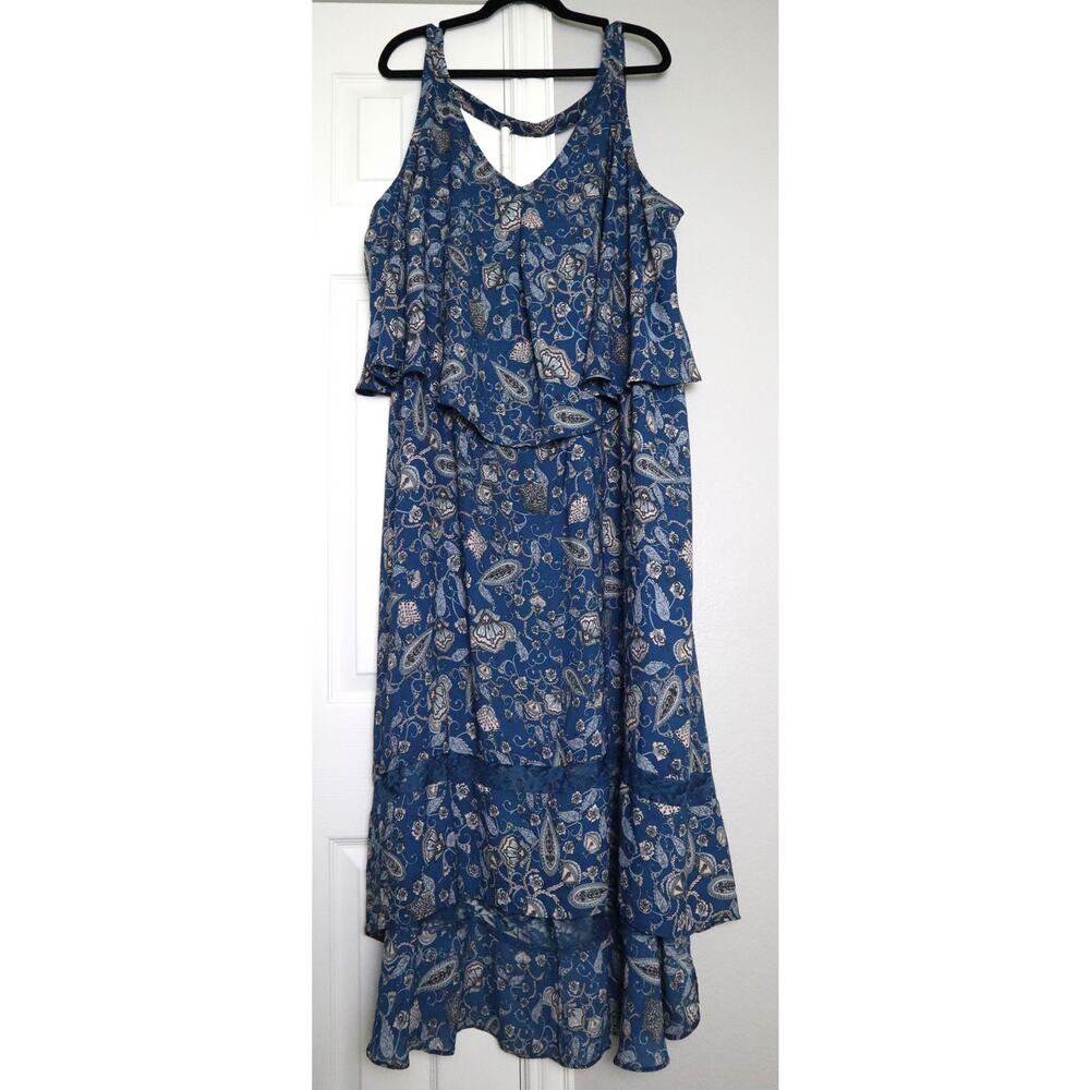Boutique Paisley Floral Hi-Low Hem Sleeveless Dress 3X Lace Flowy